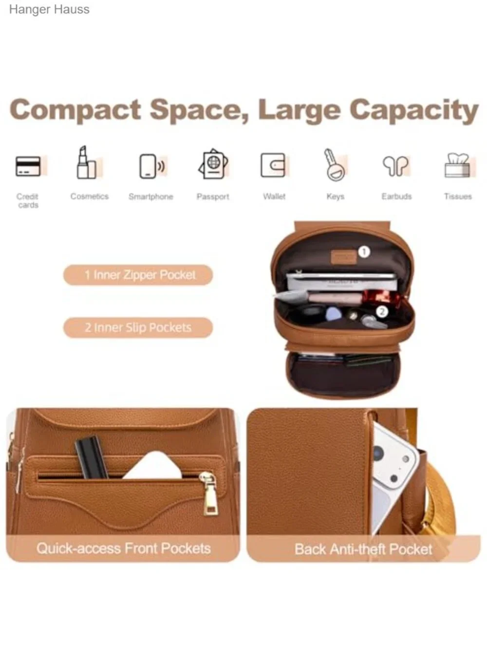 Vegan Leather Mini Backpack Purse with RFID Wallet & Tablet Sleeve